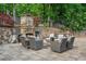 Backyard with outdoor kitchen, fireplace, basketball court, and patio furniture at 1880 Redbourne Dr, Atlanta, GA 30350