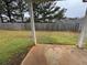 View of the backyard from under the covered patio with a wooden fence at 241 Coral Cir, Mcdonough, GA 30253