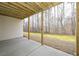 Covered outdoor patio featuring an exposed wood ceiling, concrete flooring, and a lovely backyard view at 6861 Ga Hwy 5, Douglasville, GA 30135
