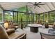Relaxing screened-in porch with comfortable seating, fire pit, and wooded views at 5155 Pine Branch Pt, Atlanta, GA 30338