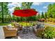 Cozy back deck with comfortable seating under an umbrella, perfect for relaxing outdoors at 7048 Bennington Ln, Cumming, GA 30041