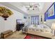 Spacious main bedroom featuring modern decor, a ceiling fan, and carpeted flooring at 1031 Bettina Sw Ct, Mableton, GA 30126