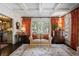 Living room with orange draperies, large rug, and a view into the eat-in kitchen at 45 Paces West Nw Dr, Atlanta, GA 30327