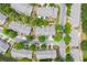 Aerial view of the neighborhood showing townhomes with mature trees and well-maintained landscaping at 2331 Suwanee Pointe Dr, Lawrenceville, GA 30043