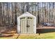 Backyard storage shed has double doors and a decorative header at 447 Wallace Way, Rockmart, GA 30153