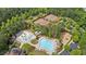 Aerial view showcasing the neighborhood amenities including a pool, playground, and tennis courts at 100 Lantana Dr, Locust Grove, GA 30248