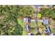 Aerial view of the property showcasing mature trees and the home's proximity to neighboring houses at 100 Lantana Dr, Locust Grove, GA 30248