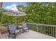 Outdoor deck with comfortable seating and an umbrella, perfect for relaxing and enjoying the wooded views at 1529 Shiloh Manor Ct, Marietta, GA 30066