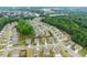 Scenic aerial view showcasing a community near a winding river, enveloped by mature trees at 5920 Hart Way, Cumming, GA 30028
