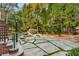 A paved backyard featuring a pool and a waterfall along with beautiful, mature landscaping at 1285 Wesley Nw Pl, Atlanta, GA 30327