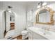 Bathroom with classic vanity, framed mirror, and views to the bedroom and hallway at 1285 Wesley Nw Pl, Atlanta, GA 30327