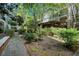 A beautifully landscaped community courtyard with a stone path and pergola offers a peaceful place to relax at 1850 Cotillion Dr # 4306, Dunwoody, GA 30338