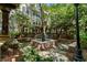 Exterior courtyard featuring an elegant fountain, lush landscaping, and charming wooden pergola at 1850 Cotillion Dr # 4306, Dunwoody, GA 30338