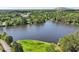 Scenic aerial view of a lake surrounded by lush greenery offering a serene landscape and recreational opportunities at 4730 Geneva Sw Dr, Lilburn, GA 30047