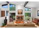 Spacious living room boasting hardwood floors, a stone fireplace, and multiple large windows with natural light at 5148 Stratham Dr, Dunwoody, GA 30338