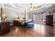 Spacious main bedroom with tray ceiling, hardwood floors, four-poster bed and natural light at 121 Harmony Oaks Trl, Canton, GA 30115