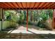 Covered patio with a view of the backyard featuring a wooden fence and lush greenery at 3716 Meeting St, Duluth, GA 30096