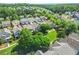 An aerial view showcases a residential neighborhood with lush trees and well-maintained lawns at 3219 Colchester St, Douglasville, GA 30135