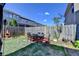 Well-maintained backyard with an outdoor dining area, lush grass, and a charming fence at 2505 Thackery Ct, Cumming, GA 30041