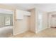 A view of the dining area with overhead cabinets and a door leading to the outside at 2585 Whisper Trail, Douglasville, GA 30135