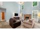 Inviting living room featuring a stone fireplace, high ceilings, and comfortable seating at 5415 Old Haven Ct, Cumming, GA 30041