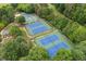 Aerial shot showcasing multiple tennis courts surrounded by lush trees at 5415 Old Haven Ct, Cumming, GA 30041