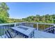 Deck showcases wood flooring and metal railing overlooking the lake at 1943 Blue Heron Way, Lawrenceville, GA 30043