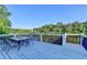 Deck showcases wood flooring and metal railing overlooking the lake at 1943 Blue Heron Way, Lawrenceville, GA 30043