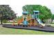 Community playground set in a safe area with a rubber mulch base for safety and fun at 1943 Blue Heron Way, Lawrenceville, GA 30043