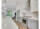 Modern kitchen boasts stainless steel appliances, white cabinets, and open view to living room at 230 New St # 1303, Decatur, GA 30030