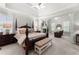 Spacious main bedroom with tray ceiling, sitting area, and a four-poster bed at 112 Pebblebrooke Run, Canton, GA 30115