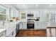 A stylish kitchen featuring light blue cabinets, a stainless steel oven, and a bright white countertop with a white sink at 2106 Penrose Dr, Atlanta, GA 30344