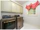 Well-lit laundry room with modern washer and dryer, storage cabinets, and hexagonal tile flooring at 1430 Hampton Hill Dr, Alpharetta, GA 30022
