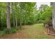 A lush, wooded backyard with mature trees, green grass, and peaceful natural surroundings at 2663 Marcia Dr, Lawrenceville, GA 30044