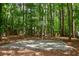 A private backyard basketball court features tall trees and lush landscaping at 615 Woodwork Way, Roswell, GA 30076