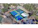 Overhead view of tennis and pickleball courts near a residential area with convenient parking and facilities at 5702 Brynwood Nw Cir, Acworth, GA 30101