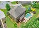 Aerial view of a backyard featuring a large pool, spa, and outdoor seating area, perfect for entertaining at 7045 Parrish Way, Cumming, GA 30040