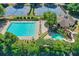 Aerial view of community amenities with tennis courts, pool, and a clubhouse with slides at 7045 Parrish Way, Cumming, GA 30040