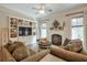 Spacious living room showcases built-in shelving, a fireplace, and cozy sofas at 7045 Parrish Way, Cumming, GA 30040