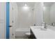 Bright bathroom with white subway tile, modern fixtures, and a built-in bathtub at 308 Chardonnay Way, Woodstock, GA 30188