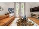 Cozy living room with large windows, a comfortable couch, and stylish decor at 1008 Stream Valley Ct, Alpharetta, GA 30022