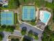 Overhead photo displays tennis courts and a community pool surrounded by greenery at 1008 Stream Valley Ct, Alpharetta, GA 30022