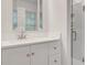 Bathroom with vanity, stone countertop, and walk-in shower at 4536 Mountain Creek Ne Dr, Roswell, GA 30075