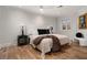 This bedroom features hardwood floors, recessed lighting and contemporary furniture and decor at 190 Centennial Way, Atlanta, GA 30313