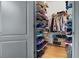 Walk-in closet with built-in shelving, hanging rods, and hardwood floors offers plenty of storage space at 190 Centennial Way, Atlanta, GA 30313