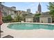 A large community pool with views of surrounding townhomes and skyscrapers in the background at 190 Centennial Way, Atlanta, GA 30313