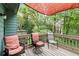 This patio features outdoor furniture, privacy shade, and views of the lush green yard at 855 Cedar Bluff Ct, Marietta, GA 30062