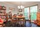Bright dining area with a large window, a classic table, and unique bookshelves at 1111 Clairemont Ave # 5, Decatur, GA 30030