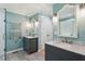 Contemporary bathroom featuring dual vanities and a walk-in shower at 3020 Parkridge Ne Dr, Brookhaven, GA 30319