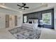 Spacious bedroom features a blue accent wall, plush carpet, a tray ceiling, and is adjacent to an entryway at 11305 Knollwood Bend, Johns Creek, GA 30097